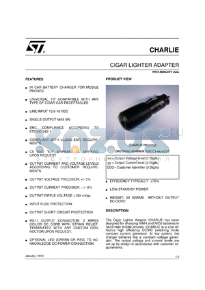 GS-CHARLIE datasheet - CIGAR LIGHTER ADAPTER RG11