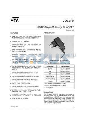 GS-JOSEPH datasheet - AC/DC SINGLE/MULTIRANGE CHARGER