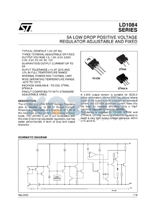 LD1084D2M12 datasheet - LOW DROP POSITIVE VOLTAGE REGULATOR ADJUSTABLE AND FIXED