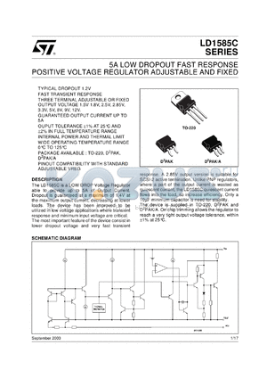 LD1585CD2T12 datasheet - 5A LOW DROPOUT FAST RESPONSE POSITIVE VOLTAGE REGULATOR ADJUSTABLE AND FIXED