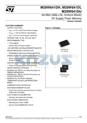 M29W641D datasheet - 64 MBIT (4MB X16, UNIFORM BLOCK) 3V SUPPLY FLASH MEMORY