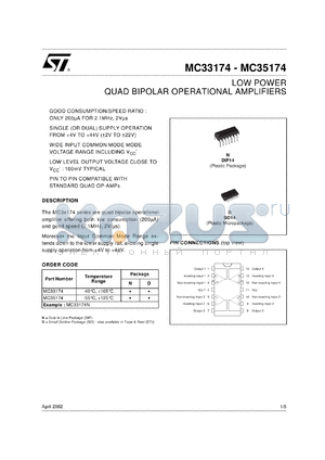 MC35174DT datasheet - LOW POWER QUAD BIPOLAR OP-AMPS