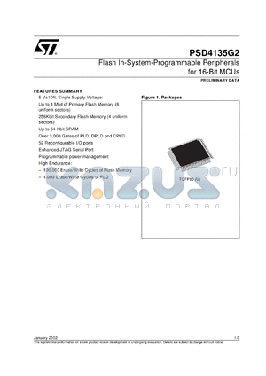 PSD4135G2V datasheet - FLASH IN-SYSTEM-PROGRAMMABLE PERIPHERALS FOR 16-BIT MCUS