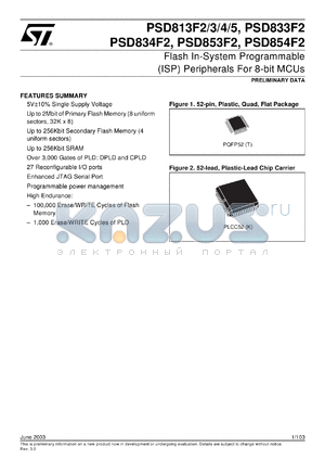 PSD813F3 datasheet - FLASH IN-SYSTEM PROGRAMMABLE (ISP) PERIPHERALS FOR 8-BIT MCUS