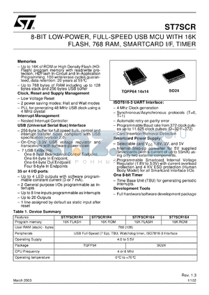 ST7FSCRDIE datasheet - 8-BIT LOW-POWER, FULL-SPEED USB MCU WITH 16K FLASH, 768 RAM, SMARTCARD I/F, TIMER (DATA BRIEFING)