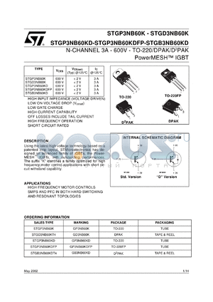 STGD3NB60K datasheet - N-CHANNEL 600V 3A TO-220/TO-220FP/DPAK/D2PAK POWERMESH IGBT