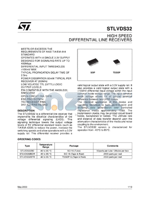 STLVDS9637BD datasheet - HIGH SPEED DIFFERENTIAL LINE RECEIVERS