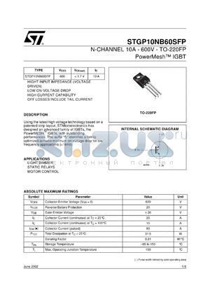 STP10NB60SFP datasheet - N-CHANNEL 10A 600V TO-220 POWERMWSH IGBT