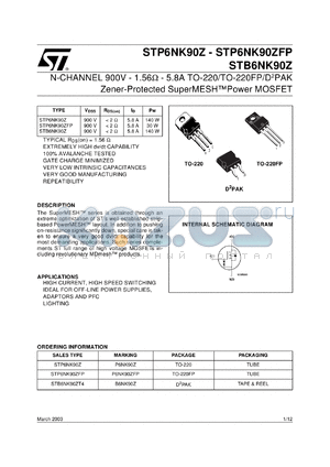 STP9NK90ZFP datasheet - N-CHANNEL 900V 1.75 OHM 5.8A TO-220/TO-220FP D2PAK ZENER-PROTECTED SUPERMESH POWER MOSFET