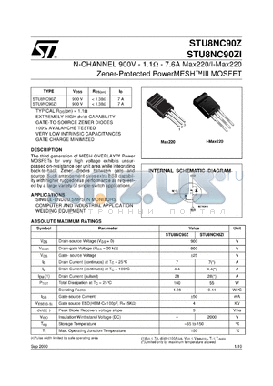 STU8NC90ZI datasheet - OLD PRODUCT: NOT SUITABLE FOR NEW DESIGN-IN
