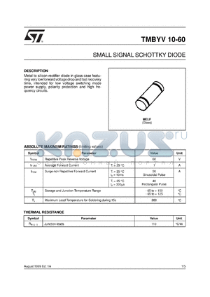 TMBYV10-60FILM datasheet - SMALL SIGNAL SCHOTTKY DIODE