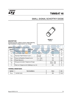 TMMBAT46FILM datasheet - SMALL SIGNAL SCHOTTKY DIODE