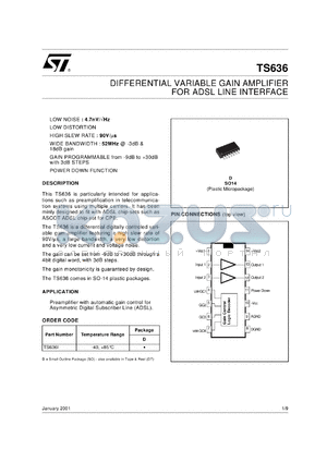 TS636IDT datasheet - DIFFERENTIAL VARIABLE GAIN AMPLIFIER FOR ADSL LINE INTERFACE