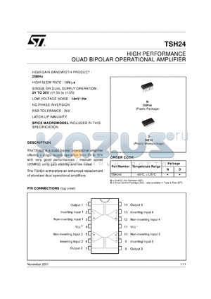 TSH24IDT datasheet - HIGH PERFORMANCE QUAD BIPOLAR OP-AMPS