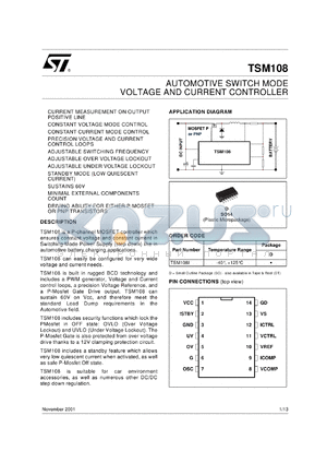 TSM108IDT datasheet - AUTOMOTIVE SWITCH MODE VOLTAGE & CURRENT CONTROLLER