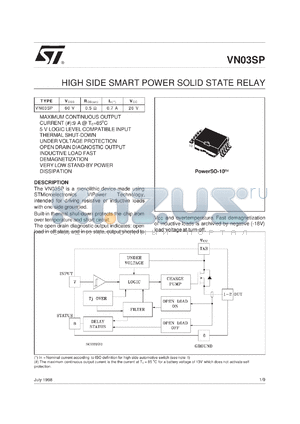 VN03SP13TR datasheet - ISO HIGH SIDE SMART POWER SOLID STATE RELAY