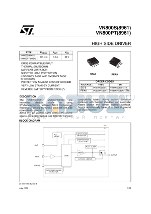 VN800PT-8961 datasheet - HIGH SIDE DRIVER