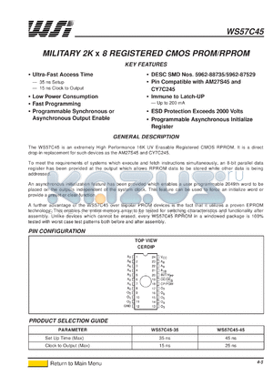 WS57C45- datasheet - WS57C45 MILITARY 2K X 8 REGISTERED CMOS PROM/RPROM