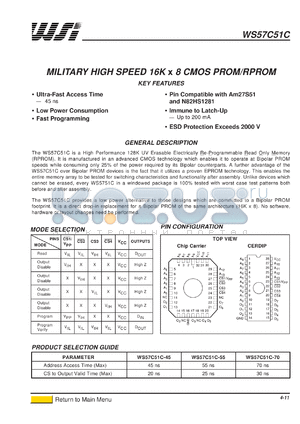 WS57C51C- datasheet - WS57C51C MILITARY HIGH SPEED 16K X 8 CMOS PROM/RPROM