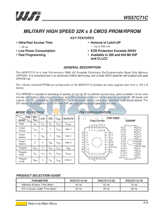 WS57C71C- datasheet - WS57C71C MILITARY HIGH SPEED 32K X 8 CMOS PROM/RPROM