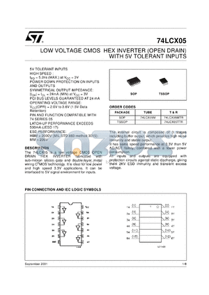 74LCX05M datasheet - LOW VOLTAGE HEX INVERTER (OPEN DRAIN) WITH 5V TOLERANT INPUTS