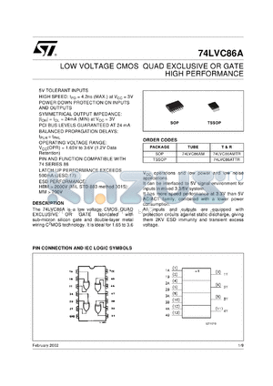 74LVC86AMTR datasheet - LOW VOLTAGE CMOS QUAD EXCLUSIVE OR GATE HIGH PERFORMANCE