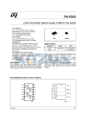 74LVQ32MTR datasheet - QUAD 2-INPUT OR GATE