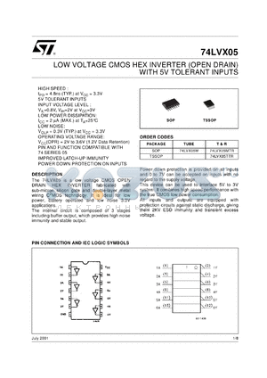 74LVX05TTR datasheet - LOW VOLTAGE HEX INVERTER (OPEN DRAIN)