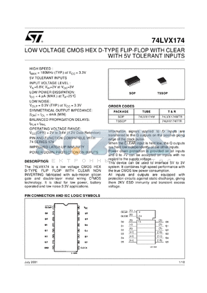 74LVX174MTR datasheet - LOW VOLTAGE 3 TO 8 LINE DECODER (INV.) WITH 5V TOLERANT INPUTS