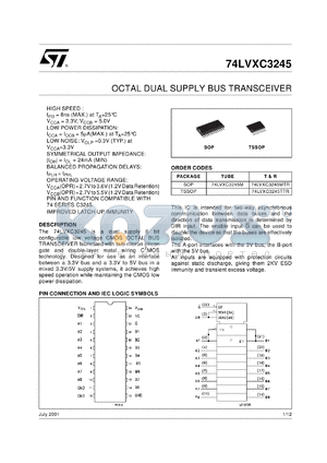 74LVXC3245TTR datasheet - OCTAL DUAL SUPPLY BUS TRANSCEIVER