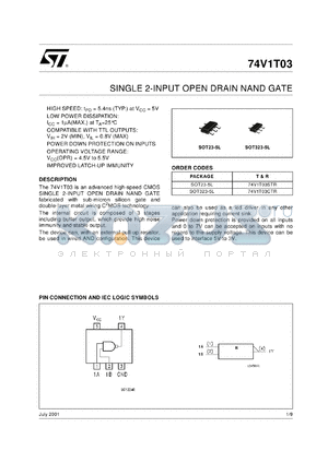 74V1T03CTR datasheet - SINGLE 2-INPUT OPEN DRAIN NAND GATE