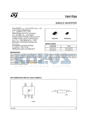 74V1T04CTR datasheet - SINGLE INVERTER