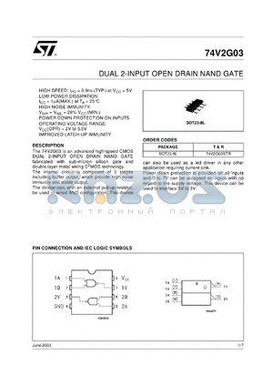 74V2G03CTR datasheet - DUAL 2-INPUT OPEN DRAIN NAND GATE