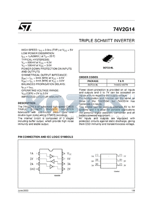 74V2G14CTR datasheet - TRIPLE SHMITT INVERTER