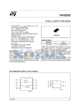 74V2G32STR datasheet - DUAL 2-INPUT OR GATE