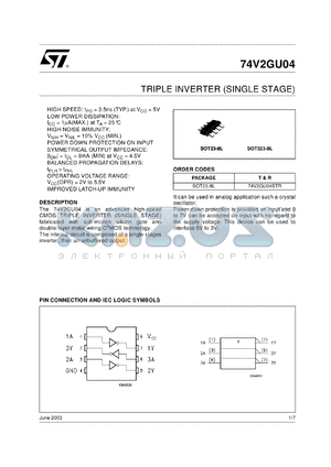 74V2GU04CTR datasheet - TRIPLE INVERTER (SINGLE STAGE)