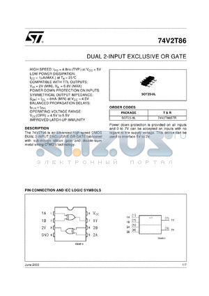 74V2T86CTR datasheet - DUAL 2-INPUT EXCLUSIVE OR GATE