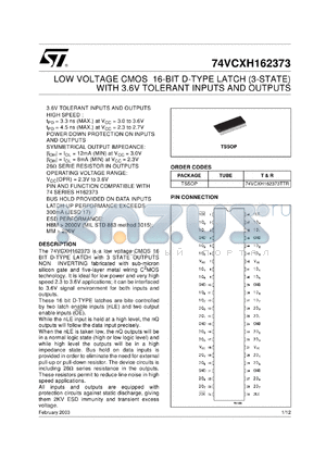 74VCXH162373TTR datasheet - LOW VOLTAGE 16-BIT D-TYPE LATCH (3-STATE) WITH 3.6V TOLERANT INPUTS AND OUTPUTS