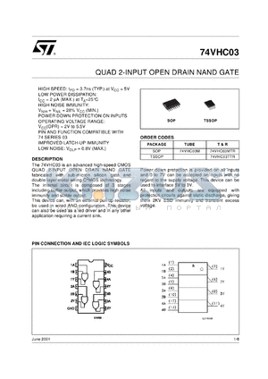 74VHC03TTR datasheet - QUAD 2-INPUT OPEN DRAIN NAND GATE