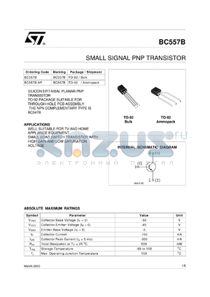 BC557B-AP datasheet - SMALL SIGNAL PNP TRANSISTOR
