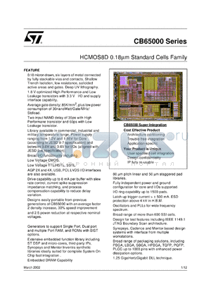 CB65000 datasheet - HCMOS8D 0.18MICRON STANDARD CELLS FAMILY