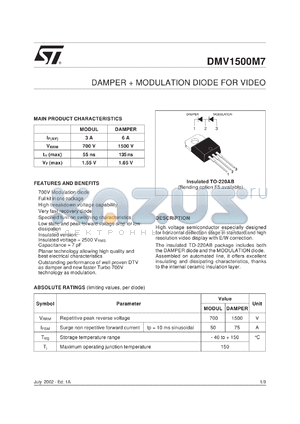 DMV1500M7 datasheet - DAMPER + MODULATION DIODE FOR VIDEO