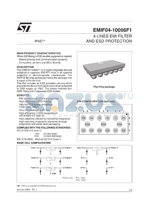 EMIF04-10006F1 datasheet - 4 LINES EMI FILTER AND ESD PROTECTION