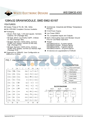 WS128K32N-120G1UC datasheet - 120ns; 5V power supply; 128K x 32 SRAM module, SMD 5962-93187