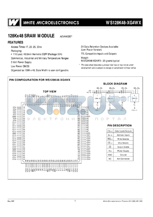 WS128K48-25G4WC datasheet - 25ns; 5V power supply; 128K x 48 SRAM module