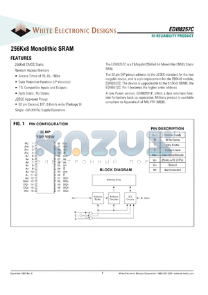 EDI88256C70CB datasheet - 70ns; 5V power supply; 256K x 18 monolithic SRAM