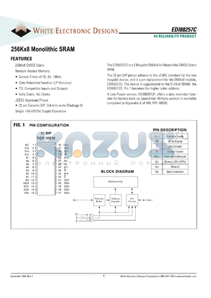 EDI88256C70CM datasheet - 70ns; 5V power supply; 256K x 18 monolithic SRAM