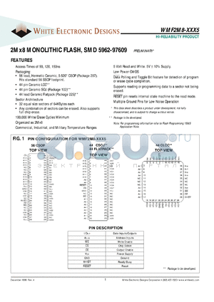 WMF2M8-90DLM5A datasheet - 90ns; 5V power supply; 2M x 8 monolitihic flash, SMD 5962-97609