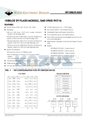 WF128K32N-50H1C5 datasheet - 50ns; 5V power supply; 128K x 32 flash module, SMD 5962-94716