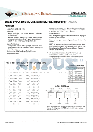 WF2M32-90HC5A datasheet - 90ns; 5V power supply; 2M x 32 flash module, SMD 5962-97531 - pending